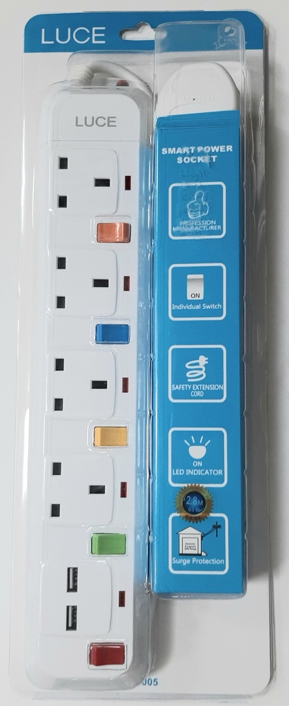 LUCE Extension Socket 6 Way SURGE - 5mt