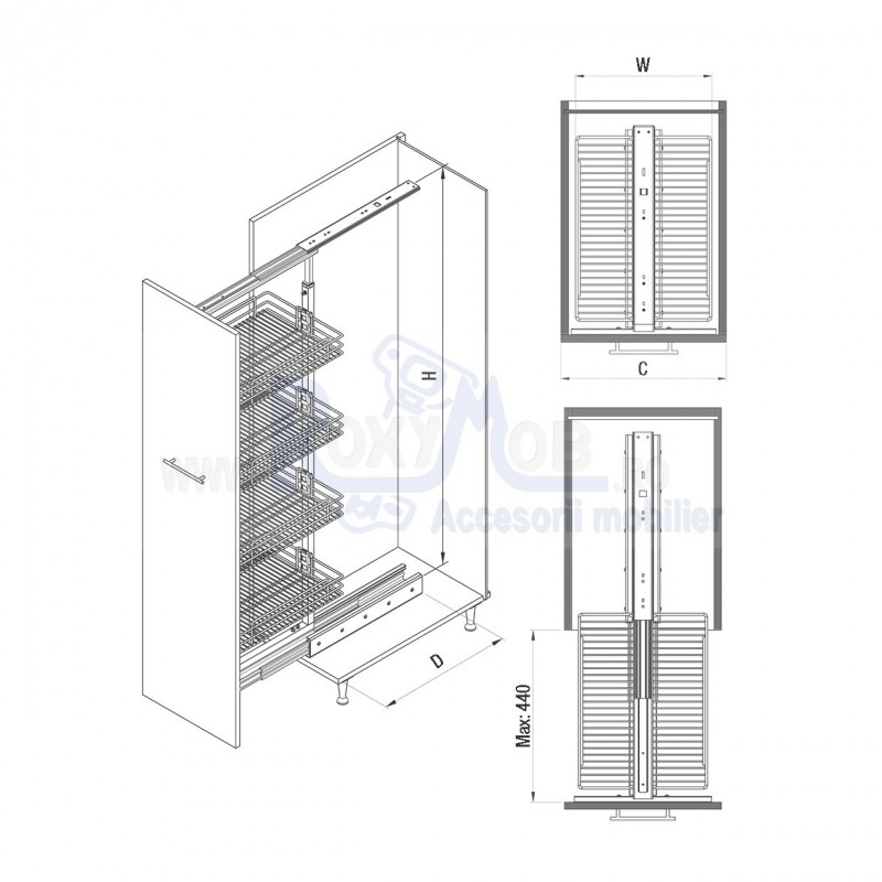 1850-2000 300mm 6 Basket Larder BB S/Close S1825 Chrome