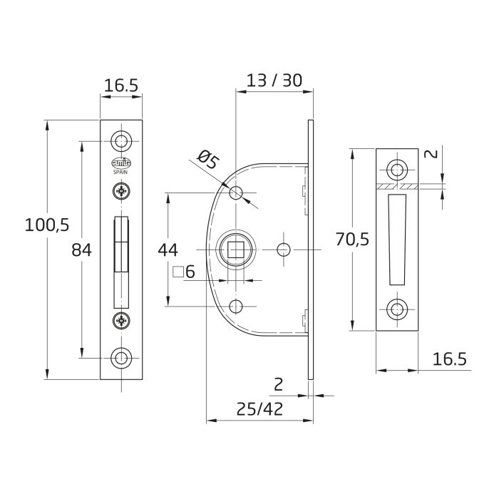 AMIG Mortise Latch Mod.21 - 14mm Chrome Plated