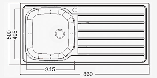 Sink 1 Bowl + Drain 860 x 500mm Satin