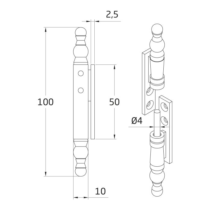 AMIG Hinge Mod 555 - 100mm Black
