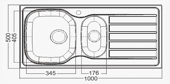 Sink 1.5 Bowl + Drain 1000 x 500mm Satin
