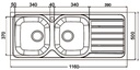 Sink 2 Bowl + 1 Drain 1160 x 500mm Satin