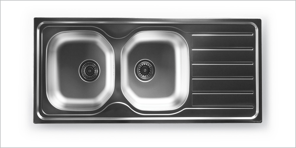 Sink 2 Bowl + 1 Drain 1160 x 500mm Satin