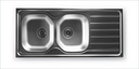 Sink 2 Bowl + 1 Drain 1160 x 500mm Satin