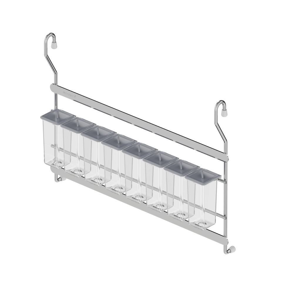 [005704] 8 Spice Bottles w/Hanger S4011 Chrome