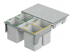 [008481] Waste Bin 600mm Lid Mount 16 + 12 + 12 +1lt S2385 Grey