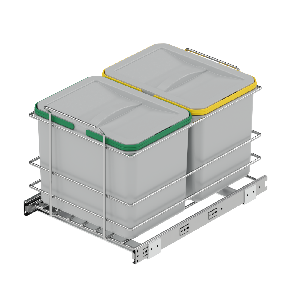 [004121] Waste Bin 400mm Bottom Mount 12 + 12lt S2578 Grey