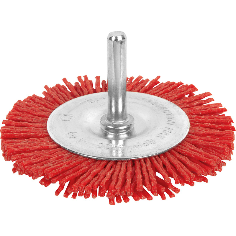 Flat Nylon Brush Dia 75mm x 6mm Shaft
