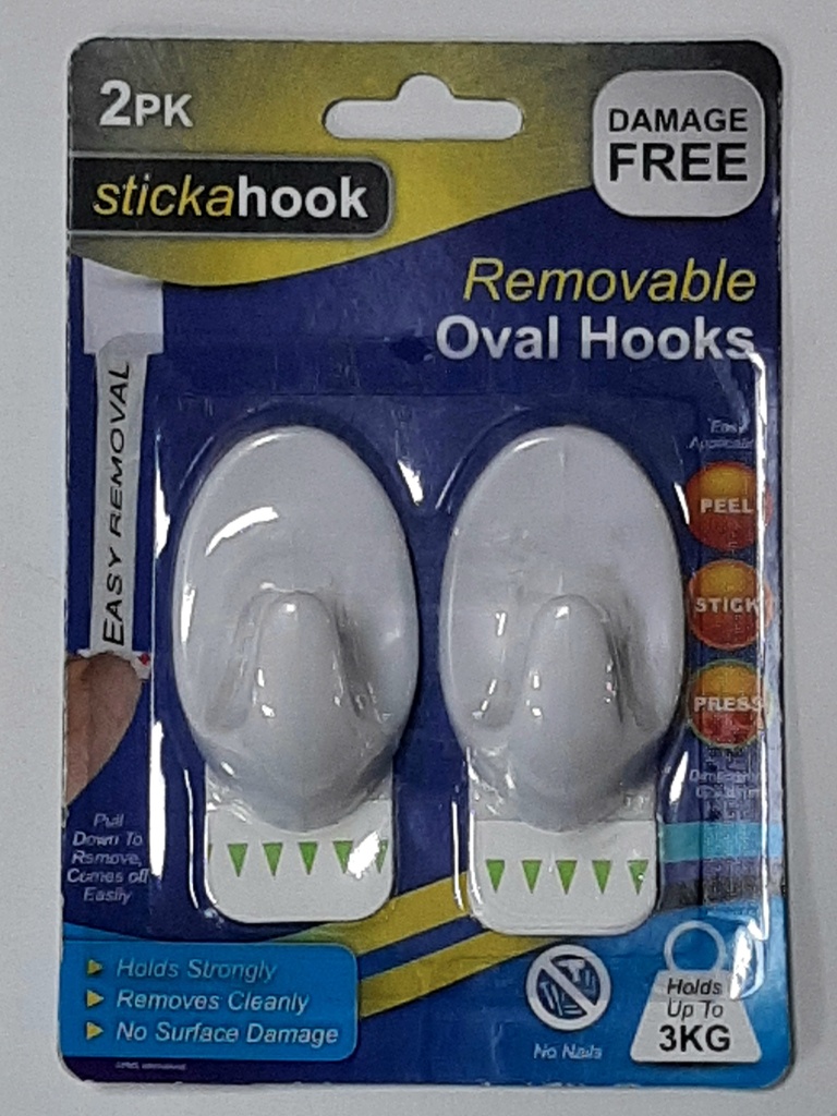 [000111] Removable Self Adhesive Oval White Hook 2Pcs