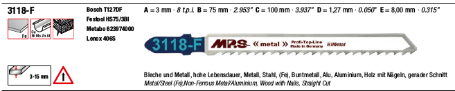 Jig Saw Blade BIM 100mm 8TPI 5pc