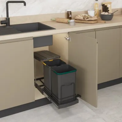 Waste Bin 250mm Bottom Mount 12 + 12lt S2392 Anthracite