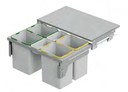 [008481] Waste Bin 600mm Lid Mount 16 + 12 + 12 +1lt S2385 Grey